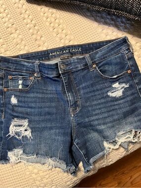 American Eagle Outfitters Distressed Dark Blue Denim Jean Shorts